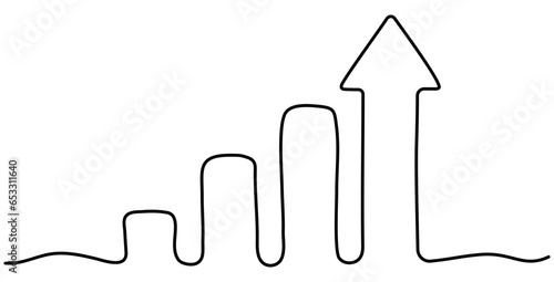 Growing arrow graph continuous line drawing. Successful business strategy symbol. Vector illustration isolated on white.