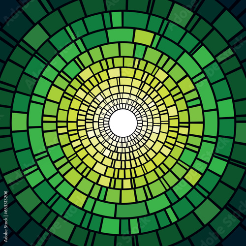 Abstract mosaic green background with concentric circles