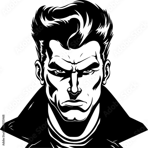 Retro man head,Angry man face Illustration on a transparent background
