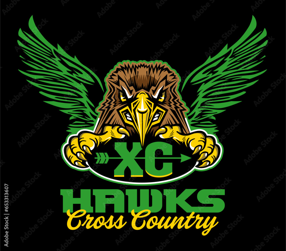 hawks cross country team design with mascot head for school, college or