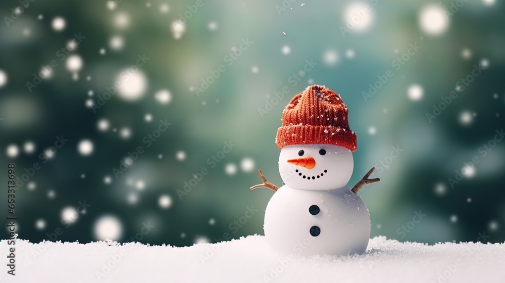 Cute Snowman in a Modern Christmas Scenery: Snowflakes and Pristine Landscapes Wallpaper in 8K created with generative ai technology