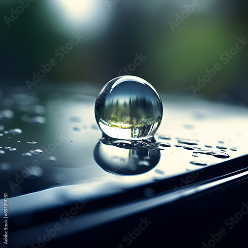 Detail of water droplet on the car glass. Generative AI.
