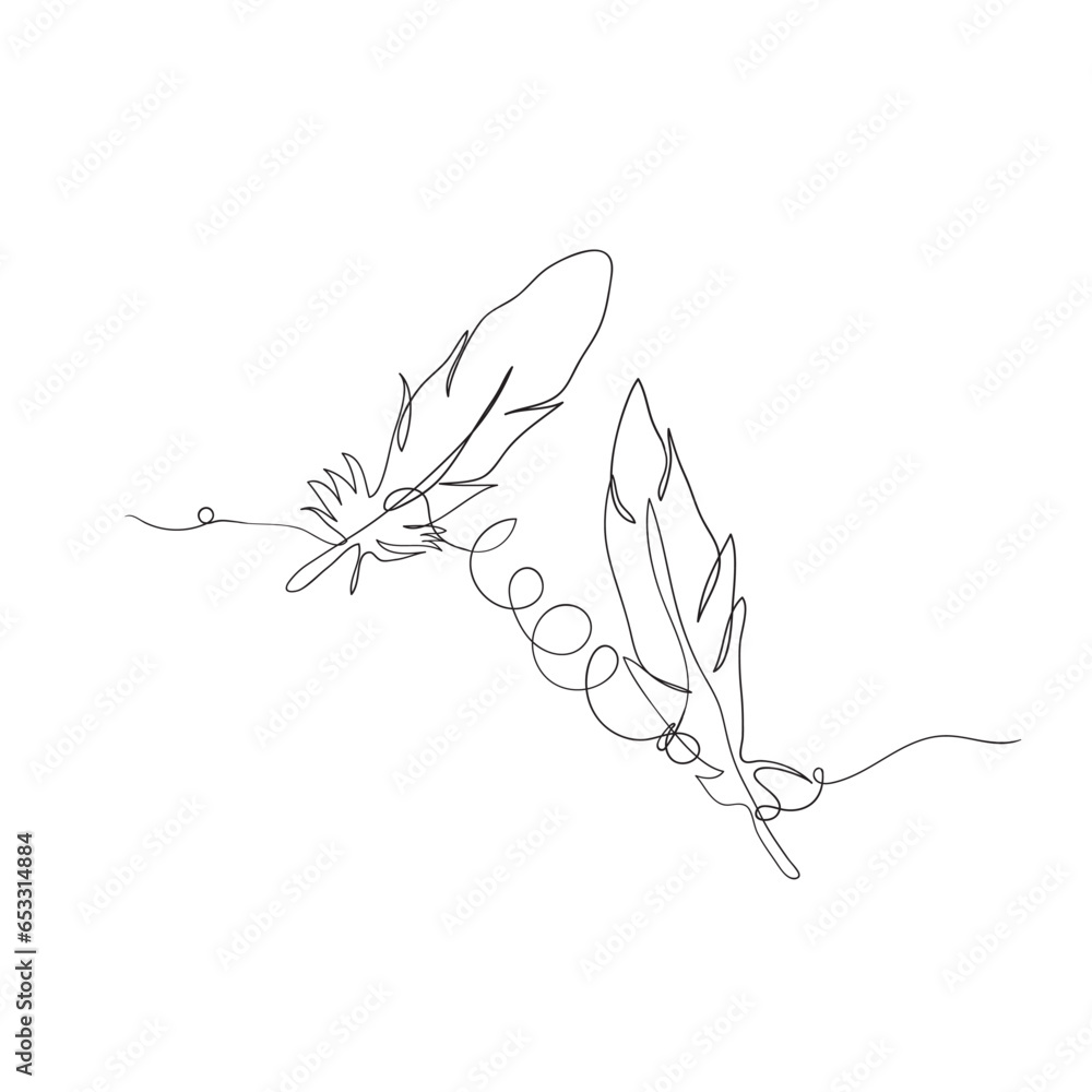 Obraz premium continuous line drawing bird feathers illustration vector