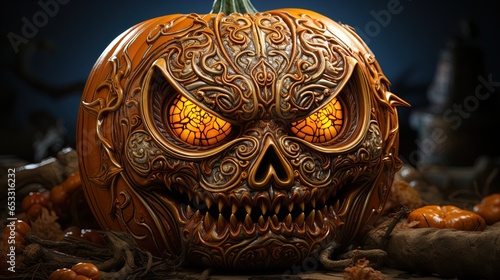 Spooky Halloween Showcase: Pumpkins and Haunting Decorations in 8K created with generative ai technology