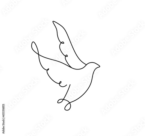 Vector isolated one single cintemporary liny flying bird pigeon side view colorless black and white contour line easy drawing photo