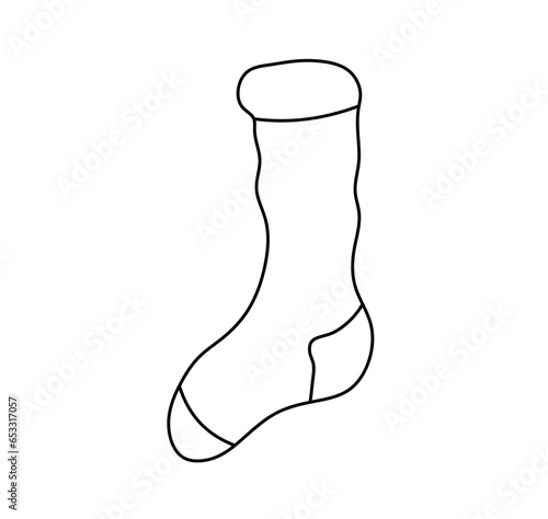 Vector isolated one single sock socks simplest colorless black and white contour line easy drawing