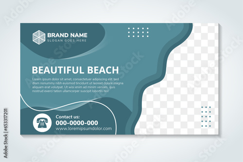 Colorful template banner with multicolored blue pastel colors. Design with liquid shape. space for photo collage. horizontal layout. dot pattern elements