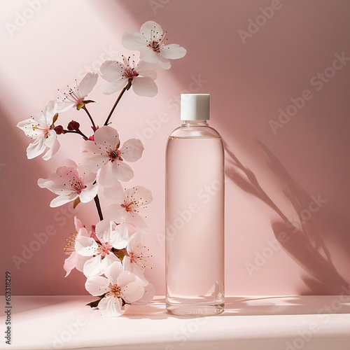 Blanko Flasche mit Blume