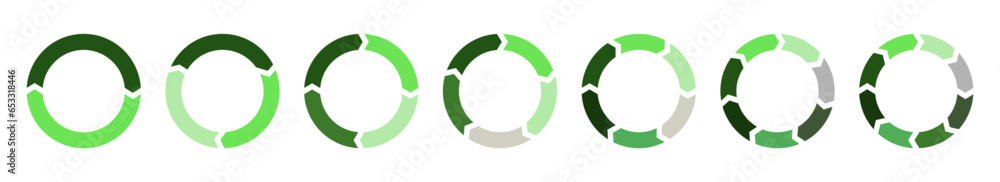 Business infographic. Pie chart collection. 2 to 8 steps. Vector illustration. Green elements Business infographic. Pie chart collection. 2 to 8 steps. Vector illustration. Green elements