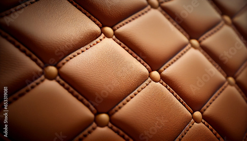 Close-up texture of genuine leather with Beige rhombic stitching, Ai generated image © Trendy Three