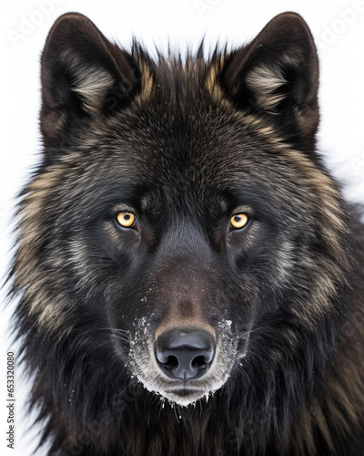 Close Up Shot of a Majestic Black Wolf with Yellow Eyes - Emphasizing Wild Beauty & Dominance in Nature. Generative AI. © Modern Artizen