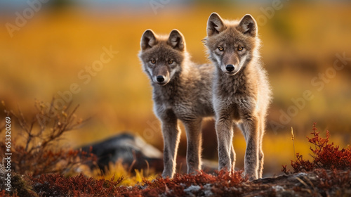 Wolf Pups Captured in Their Natural Habitat, Gazing with Innocence & Intrigue - North American Wildlife. Generative AI. © Modern Artizen