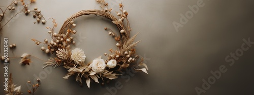 Generative AI, Stylish autumn rustic wreath close up, aesthetic muted colors