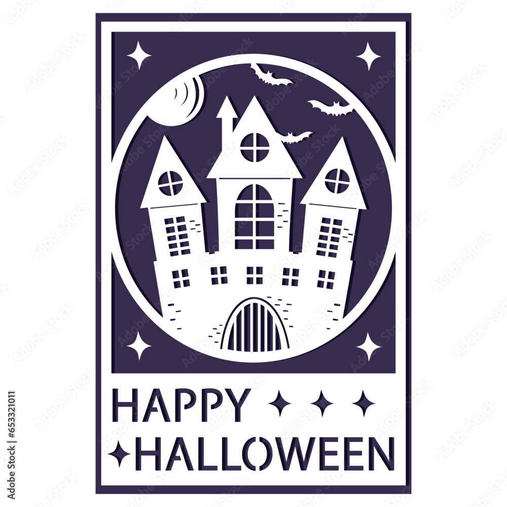 A Halloween greeting card. Vector illustration in honor of Halloween with a gloomy castle. Design for flyer templates, banners, posters.