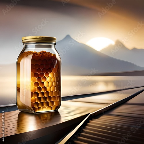jar of honey near the riverbank 