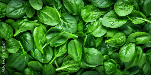 Fresh Spinach leaves background top view. Generative AI