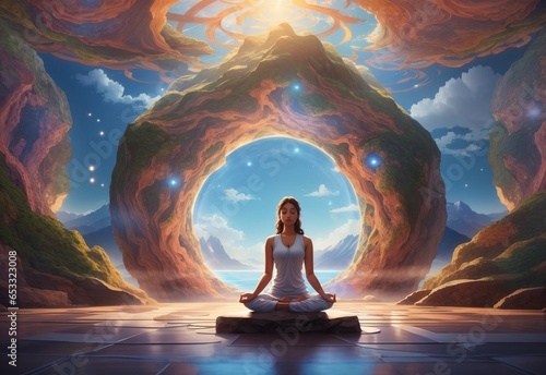 Transcendent, meditation, yoga concept illustration