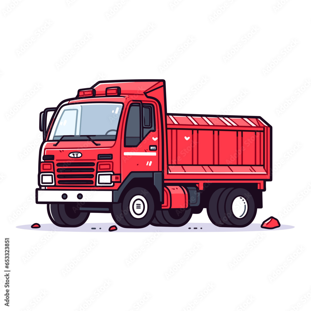 Trash pick-up truck vector icon in minimalistic, black and red line work, japan web Trash pick-up truck vector icon in minimalistic, black and red line work, japan web