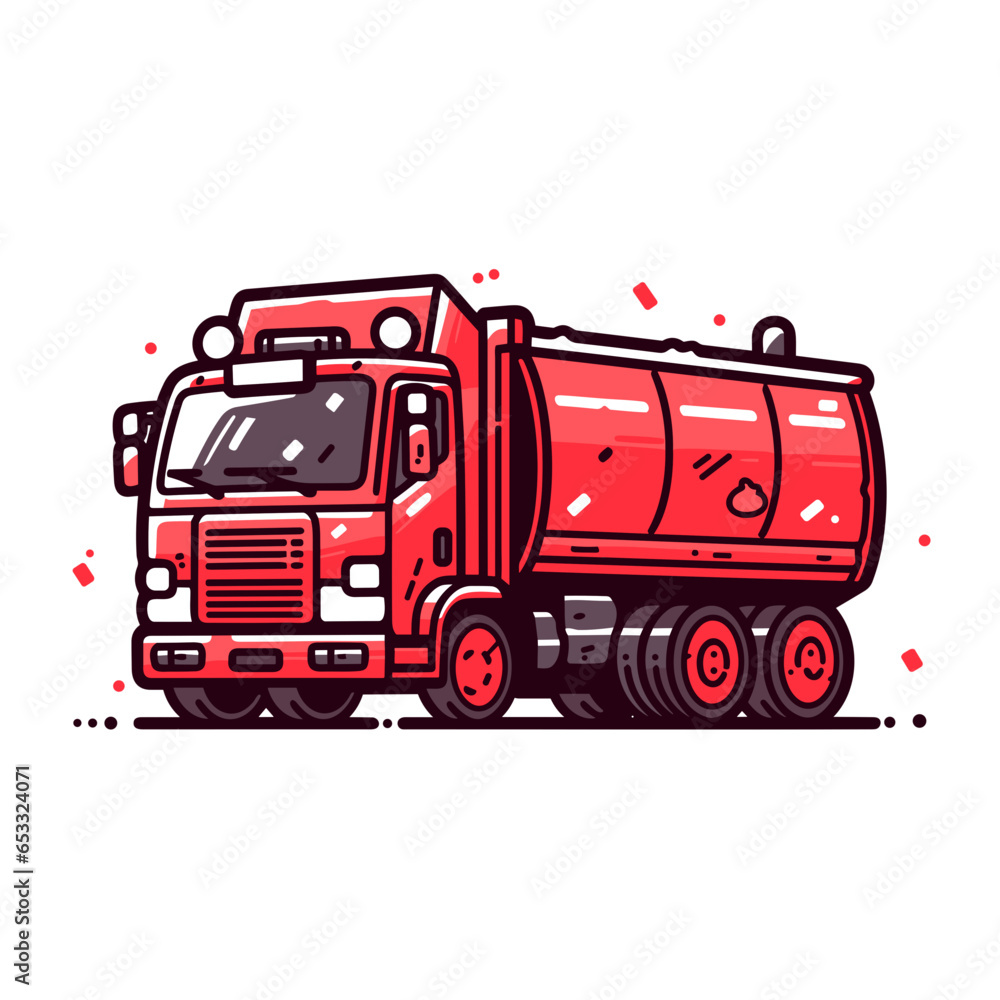 Trash compactor truck vector icon in minimalistic, black and red line work, japan web Trash compactor truck vector icon in minimalistic, black and red line work, japan web