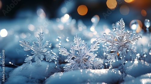 Delicate Snowflakes Adorning a Modern Christmas Winter Backdrop in 8K created with generative ai technology © Digital Vision Lab