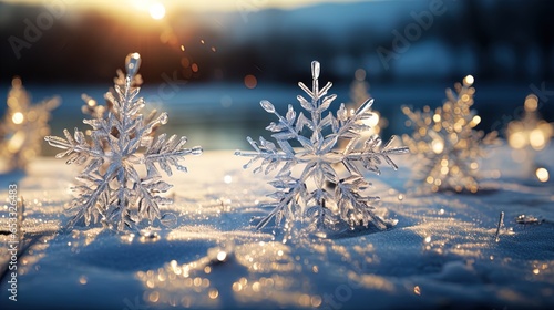 Delicate Snowflakes Adorning a Modern Christmas Winter Backdrop in 8K created with generative ai technology