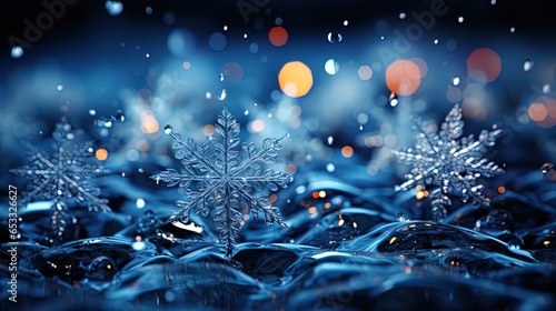Delicate Snowflakes Adorning a Modern Christmas Winter Backdrop in 8K created with generative ai technology