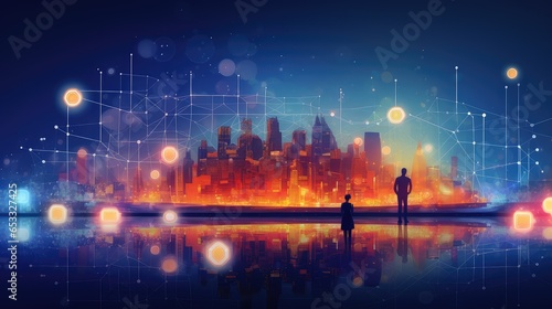 wireless smart digital city illustration online smconnect  network futuristic  line abstract wireless smart digital city