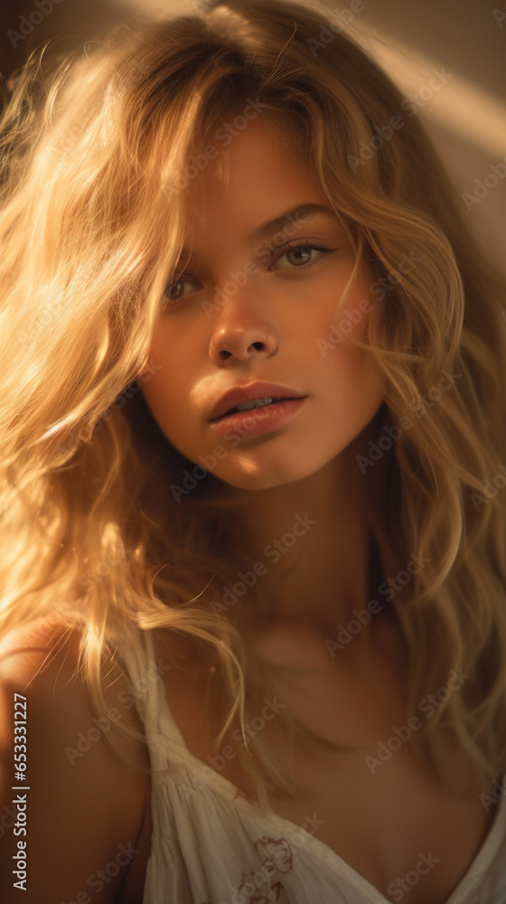 Portrait of Stunning Young Woman with Blond hair Hair Captured in Golden Hour and Natural Light, High-Quality Beauty Photography Portrait of Stunning Young Woman with Blond hair Hair Captured in Golden Hour and Natural Light, High-Quality Beauty Photography