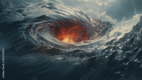 close up of large dangerous ocean vortex, generative ai