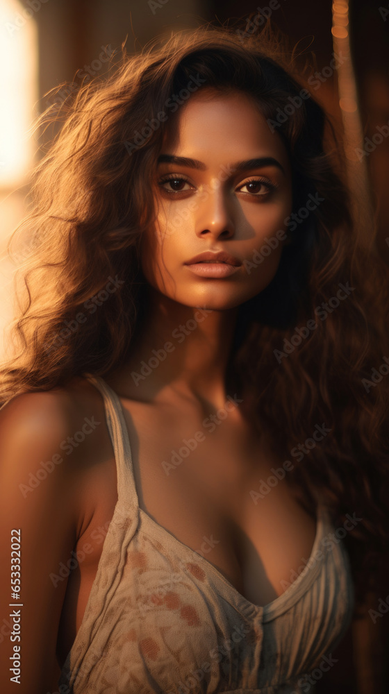 Portrait of Stunning Young Latino Woman with Brown Hair Captured in Golden Hour and Natural Light, High-Quality Beauty Photography Portrait of Stunning Young Latino Woman with Brown Hair Captured in Golden Hour and Natural Light, High-Quality Beauty Photography