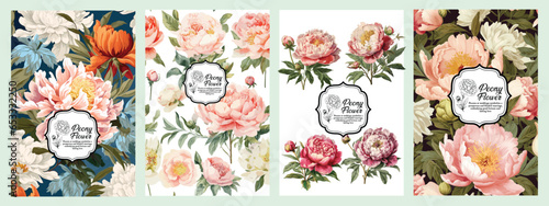Background Vector illustrations Peonies, plants, leaves and flowers. Beautiful realistic flowers for background, pattern or wedding invitations, fashion.