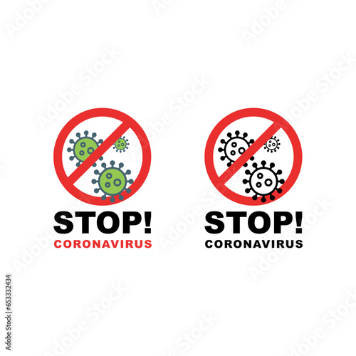 Stop coronavirus infographic sign. Fight agains corona virus with lockdown area. Lockdown pandemic stop novelcorona virus outbreak covid-19 icon. Vector illustration. Design