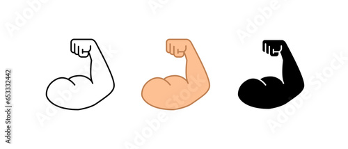 Train your biceps muscle to get best arm. Perfect biceps muscle. Muscular man flexing his biceps. Fitness concept. Flexed bicep strong icon. Vector illustration. Design
