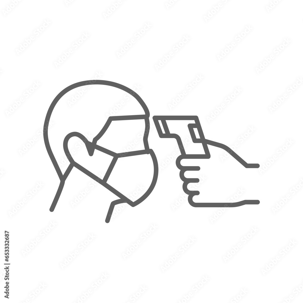Body temperature check use gun scanner digital thermometer or contactless infrared thermometer for covid-19 outbreak. Illustration showing body temperature check icon. vector Body temperature check use gun scanner digital thermometer or contactless infrared thermometer for covid-19 outbreak. Illustration showing body temperature check icon. vector