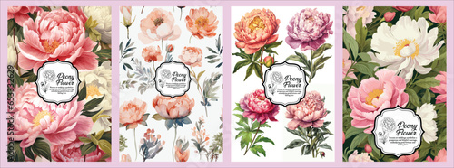 Background Vector illustrations Peonies, plants, leaves and flowers. Beautiful realistic flowers for background, pattern or wedding invitations, fashion.