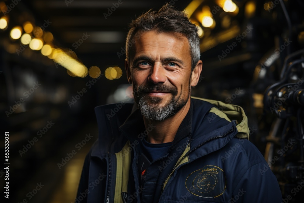 Portrait of an electrical engineer working at a power station. Male engineer standing at power station The background is an electrical circuit and the production of high voltage power. Portrait of an electrical engineer working at a power station. Male engineer standing at power station The background is an electrical circuit and the production of high voltage power.