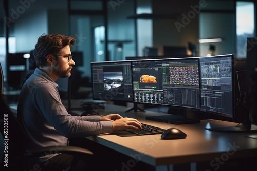 An IT programmer working on a desktop computer
