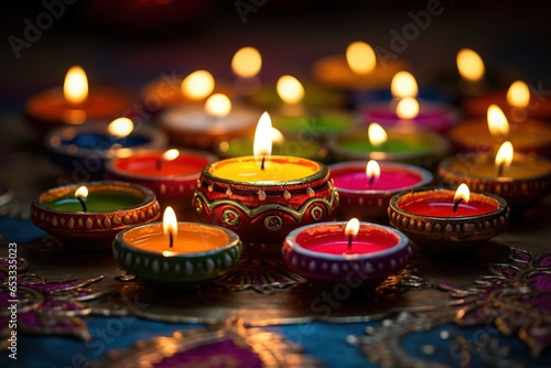Colorful lamp lit during the celebration of Diwali