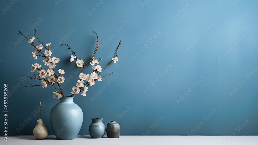 simple yet elegant vase with flowers and monochromatic background that can serve different purposes.  - obrazy, fototapety, plakaty 