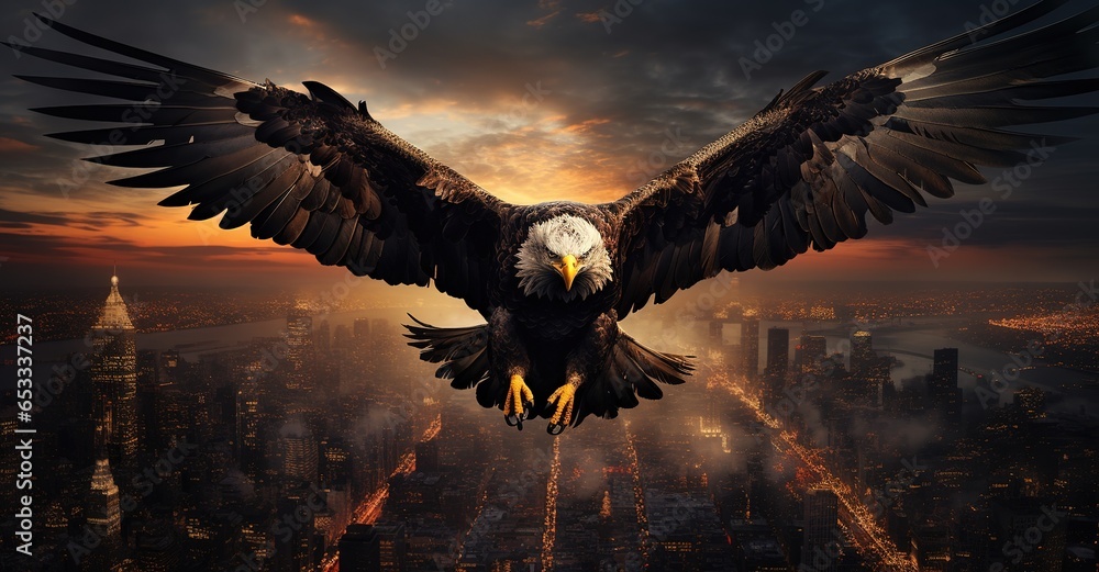 America flag, eagle and logo for poster, background or banner - obrazy, fototapety, plakaty 