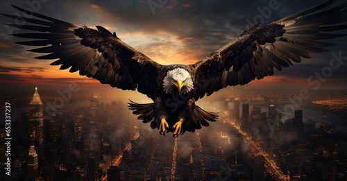 America flag, eagle and logo for poster, background or banner