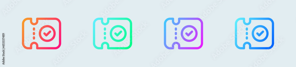Booking line icon in gradient colors. Checklist ticket signs vector illustration.
