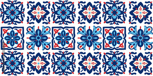 Seamless tiles background in portuguese style. Mosaic pattern for ceramic in dutch, portuguese, spanish, italian style, for wallpaper, pattern fills, web page background, surface textures. Vector