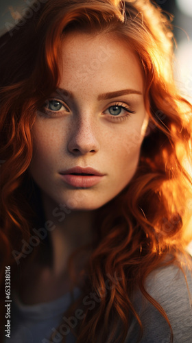 Portrait of Stunning Young Woman with Red Hair Captured in Golden Hour and Natural Light, High-Quality Beauty Photography © The_AI_Revolution