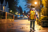 Streetwise Kids: Children wearing reflective clothes exercise caution on the street during twilight, acknowledging the risks and following safety rules.