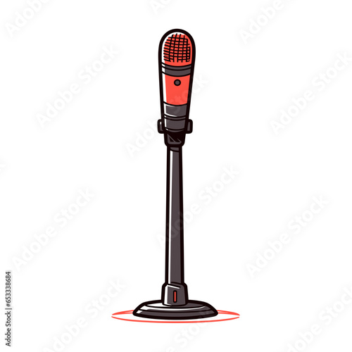 microphone stand vector icon in minimalistic, black and red line work, japan web