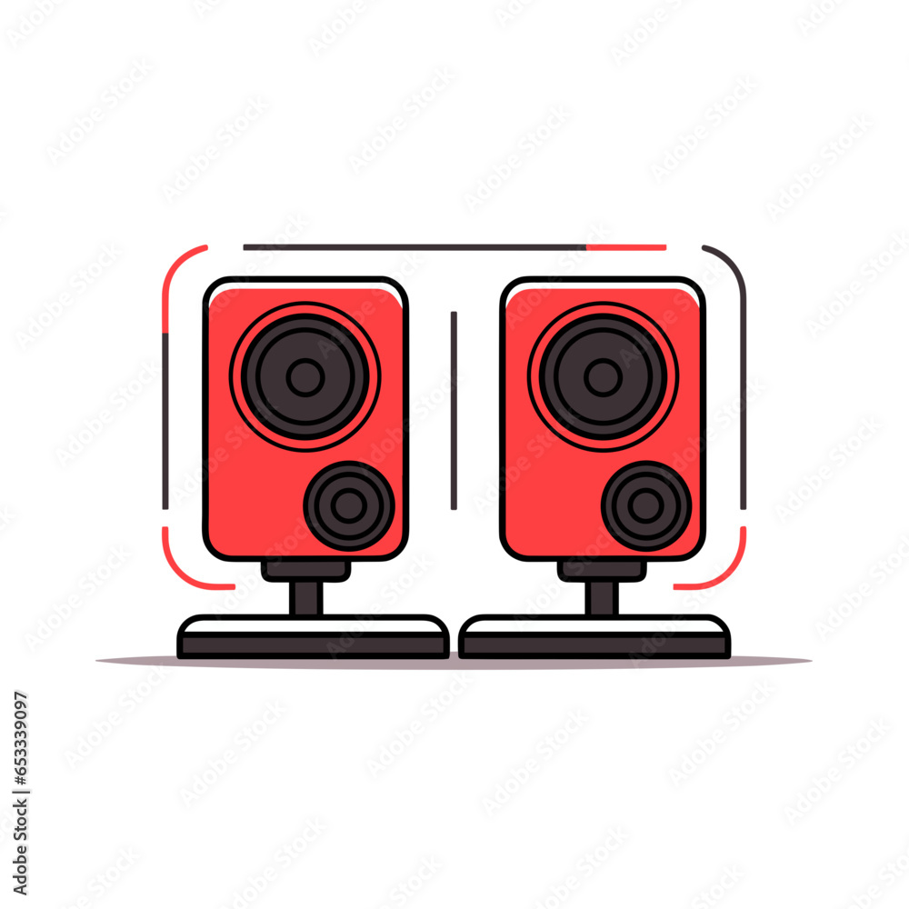 Studio Monitor Speakers vector icon in minimalistic, black and red line work, japan web Studio Monitor Speakers vector icon in minimalistic, black and red line work, japan web