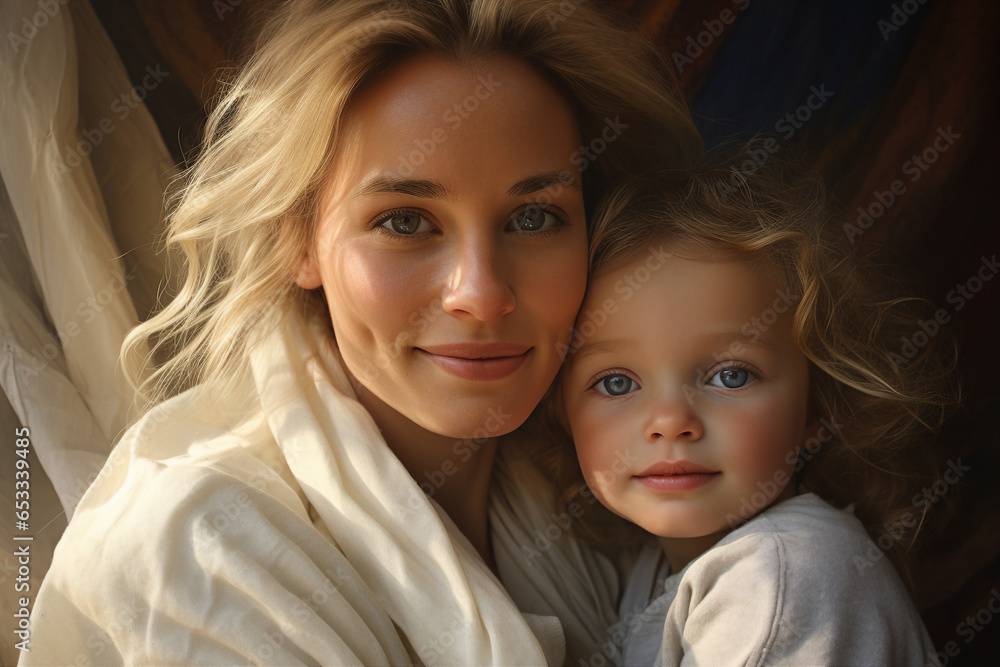 Generative AI photography of a charming mother enjoying time with her beautiful baby