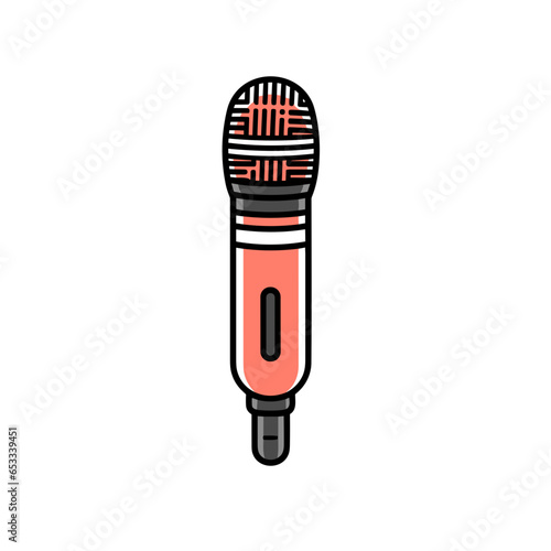 Condenser microphone vector icon in minimalistic, black and red line work, japan web
