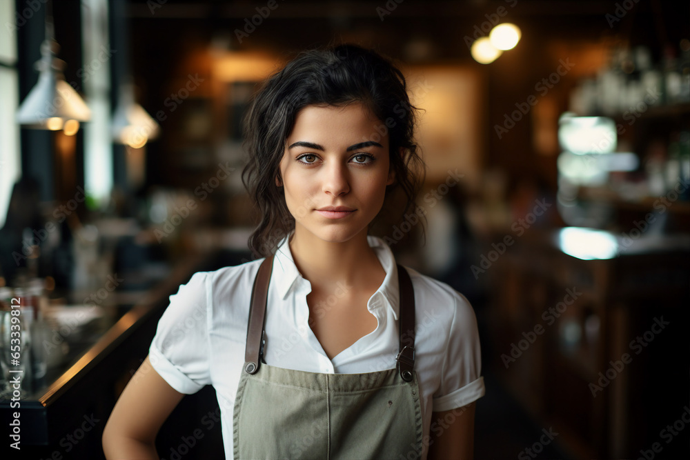 Successful business owner standing in his trendy cafe Generative AI technology Successful business owner standing in his trendy cafe Generative AI technology